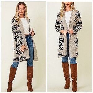 Anthropologie Beige and Black Geometric Cardigan